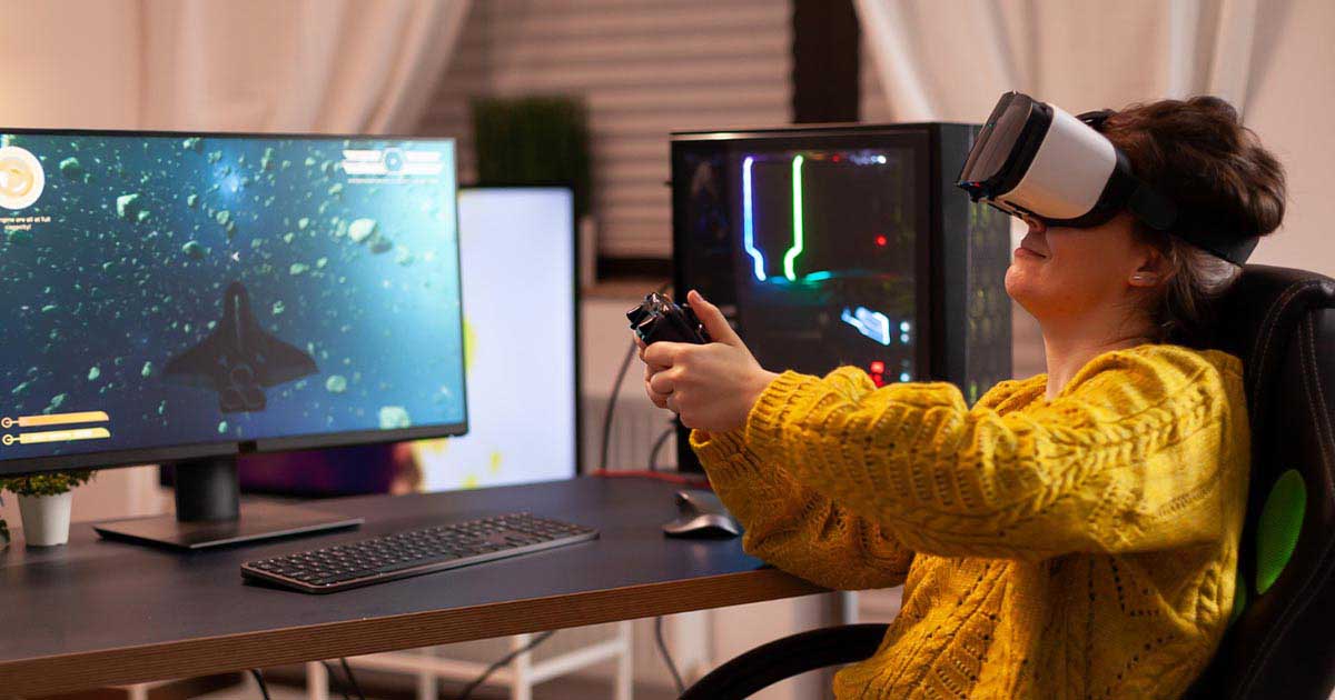 a woman playing vr game
